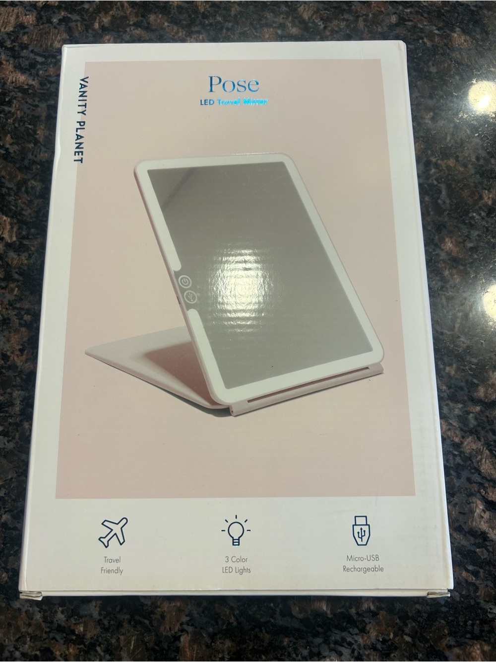 Posse LED Travel Mirror — Light Pink Folding Vanity Mirror